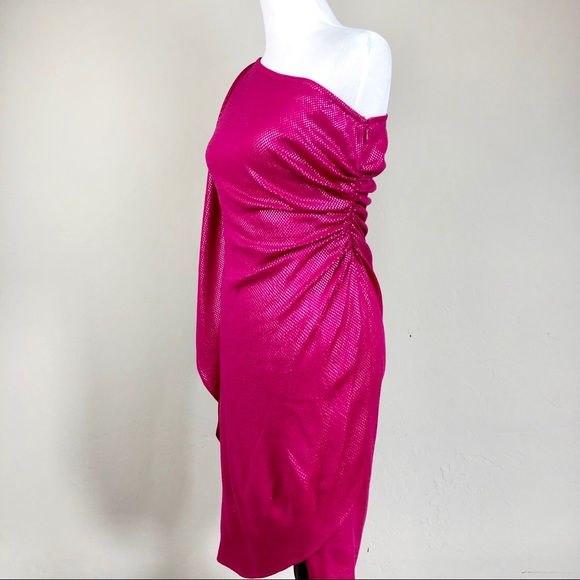 St. John Drape Shoulder Pink Shimmer Dress 2 - Picture 4 of 8